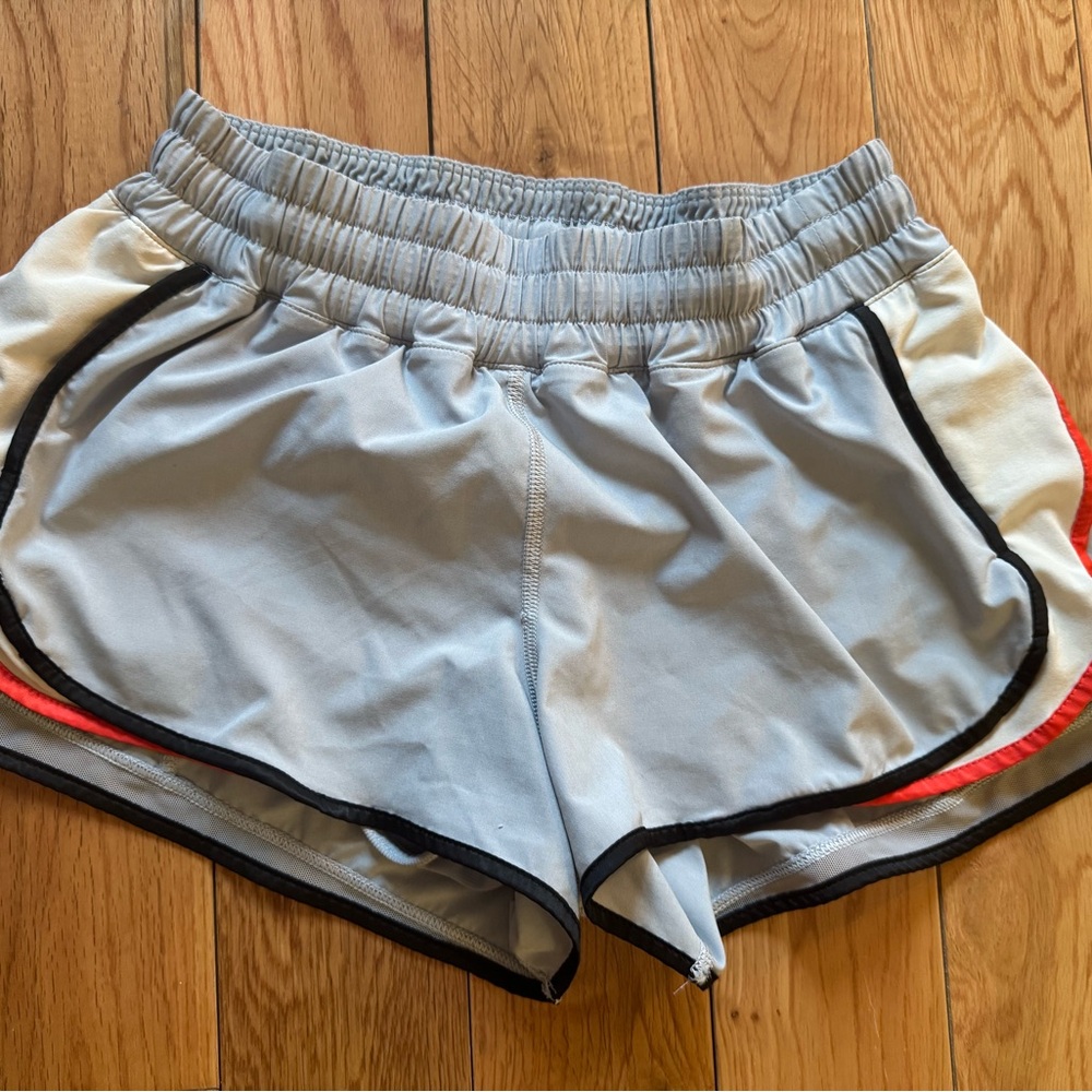 lululemon athletica Light Gray Athletic Shorts with Black & Coral Trim